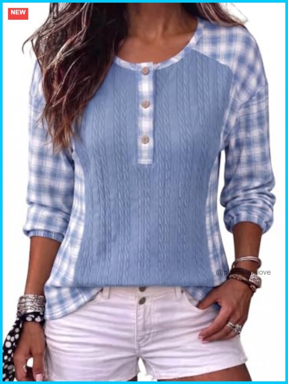 Long Sleeve Button Down Plaid Tunic Top Loose Fit Women's Blouse
